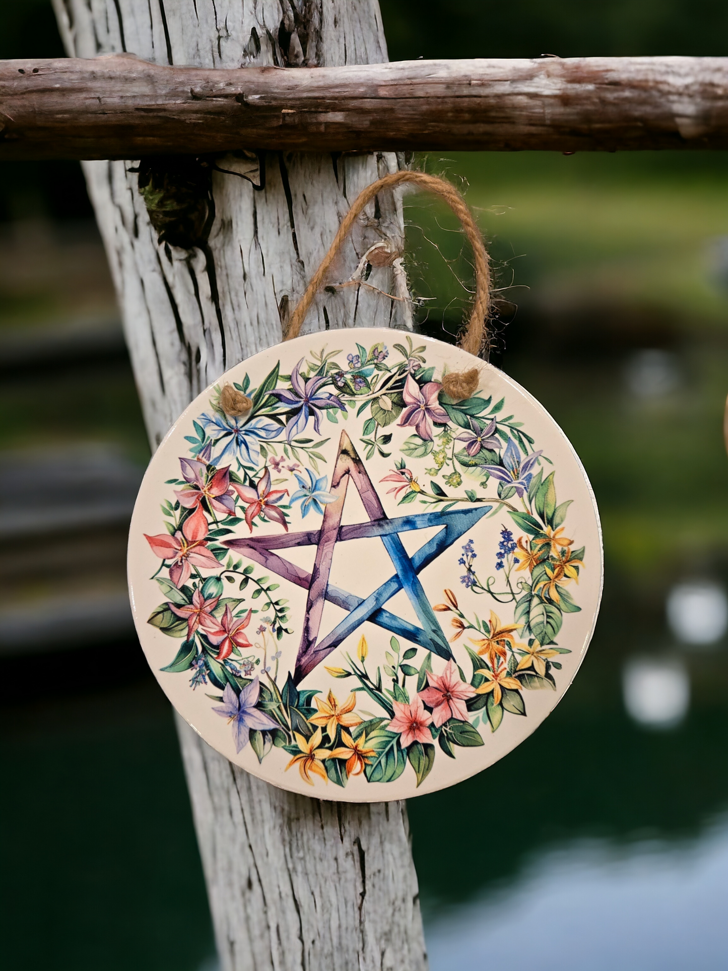 7" round ceramic spring paper pentagram star wall plaque (spring5#21)