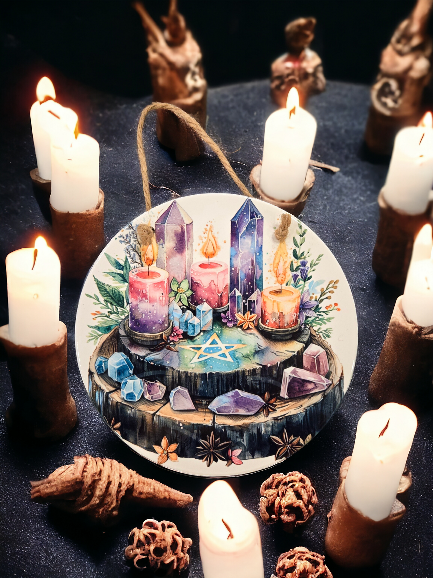 7" round ceramic spring crystal and candles wall plaque (spring4#20)