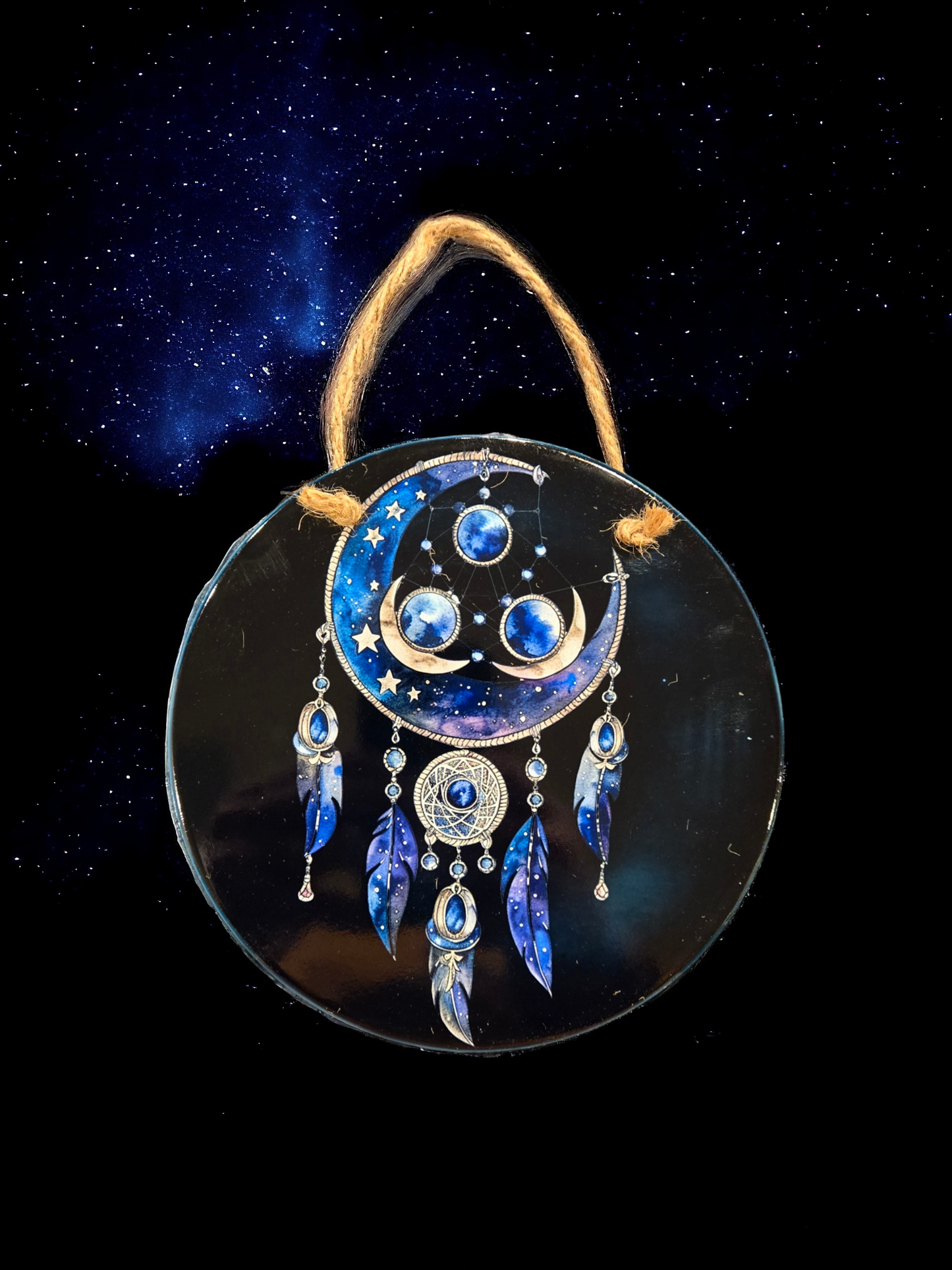 7" round ceramic dreamcatcher moon wall plaque (lunar5#21)