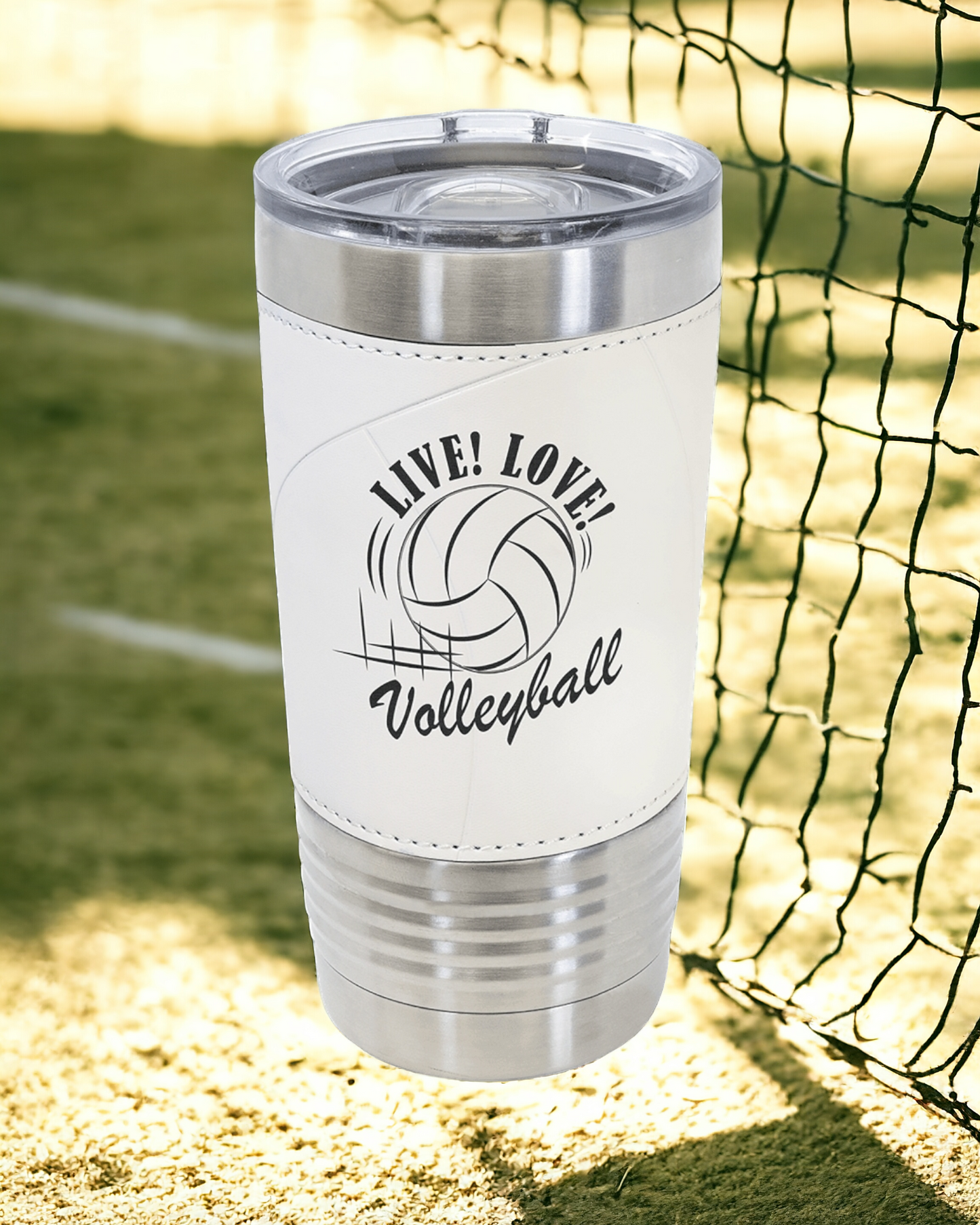 Custom Engraved 20oz Leatherette Stainless Steel Tumbler with Clear Lid, "Polar Camel" Brand