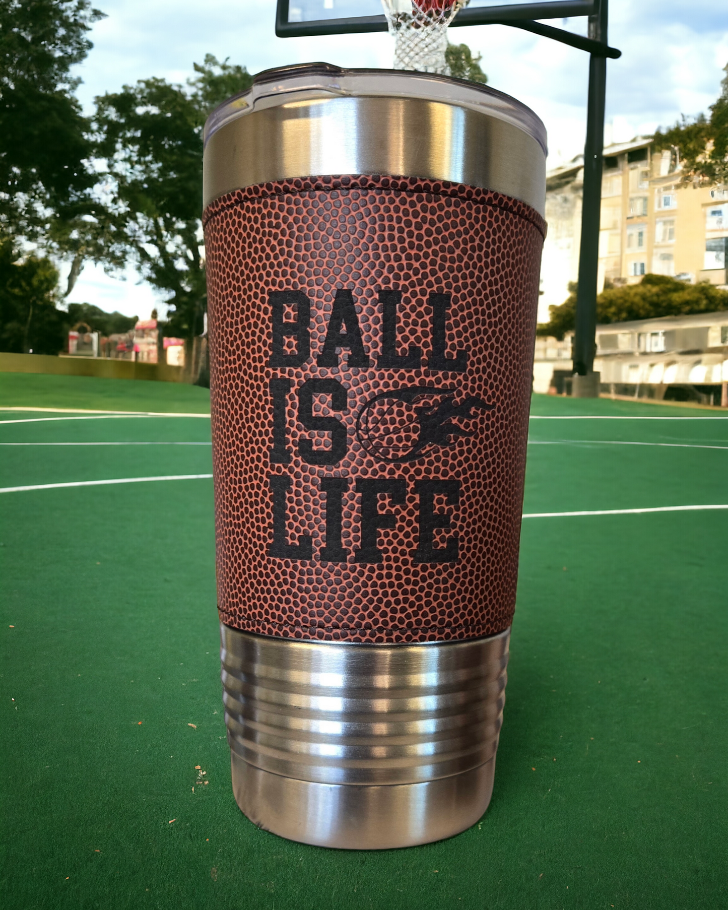 20oz Basketball Leatherette Tumbler "Ball is Life"