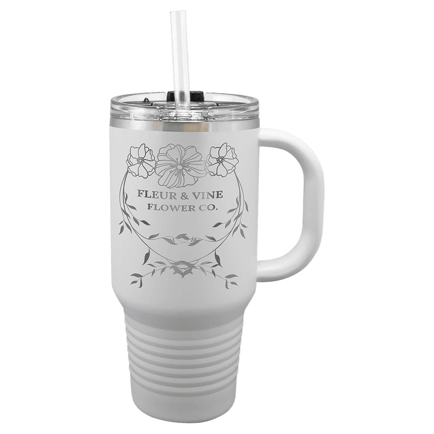 Custom Engraved 32oz Travel Mug w/Handle and Straw
