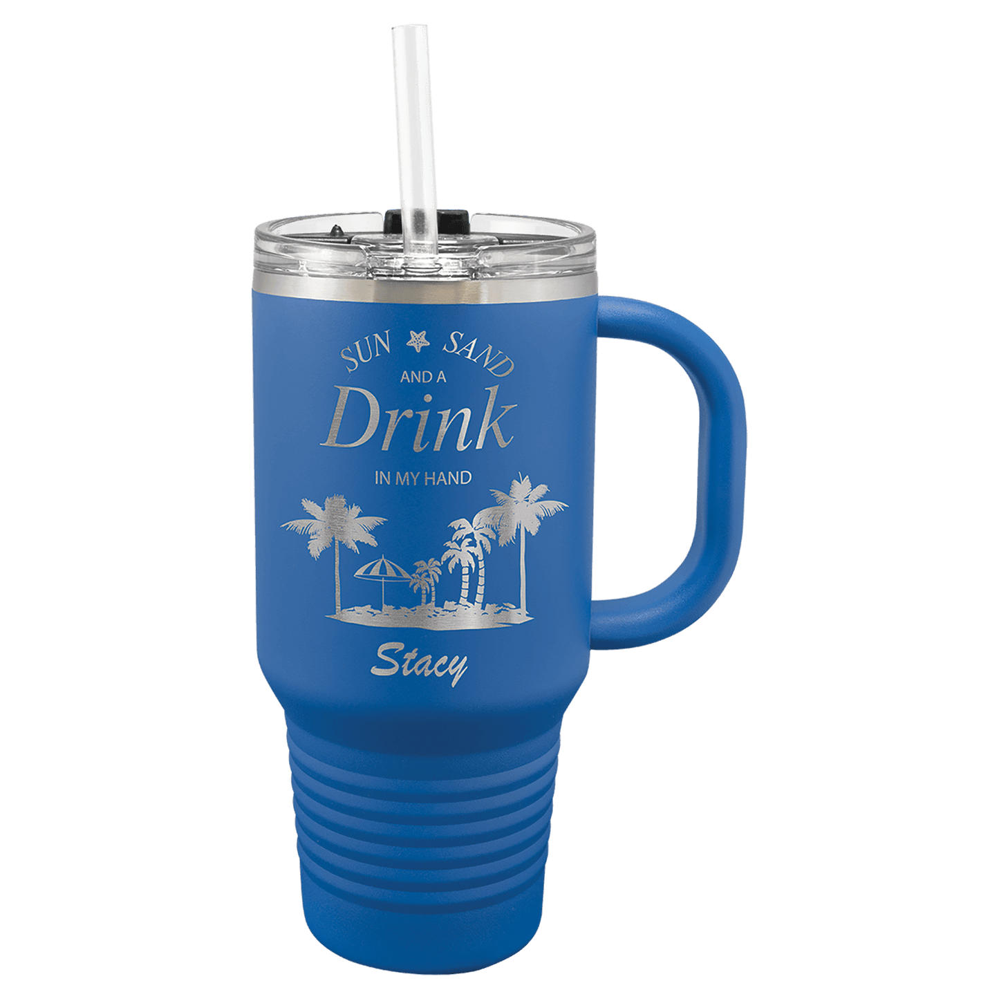 Custom Engraved 32oz Travel Mug w/Handle and Straw