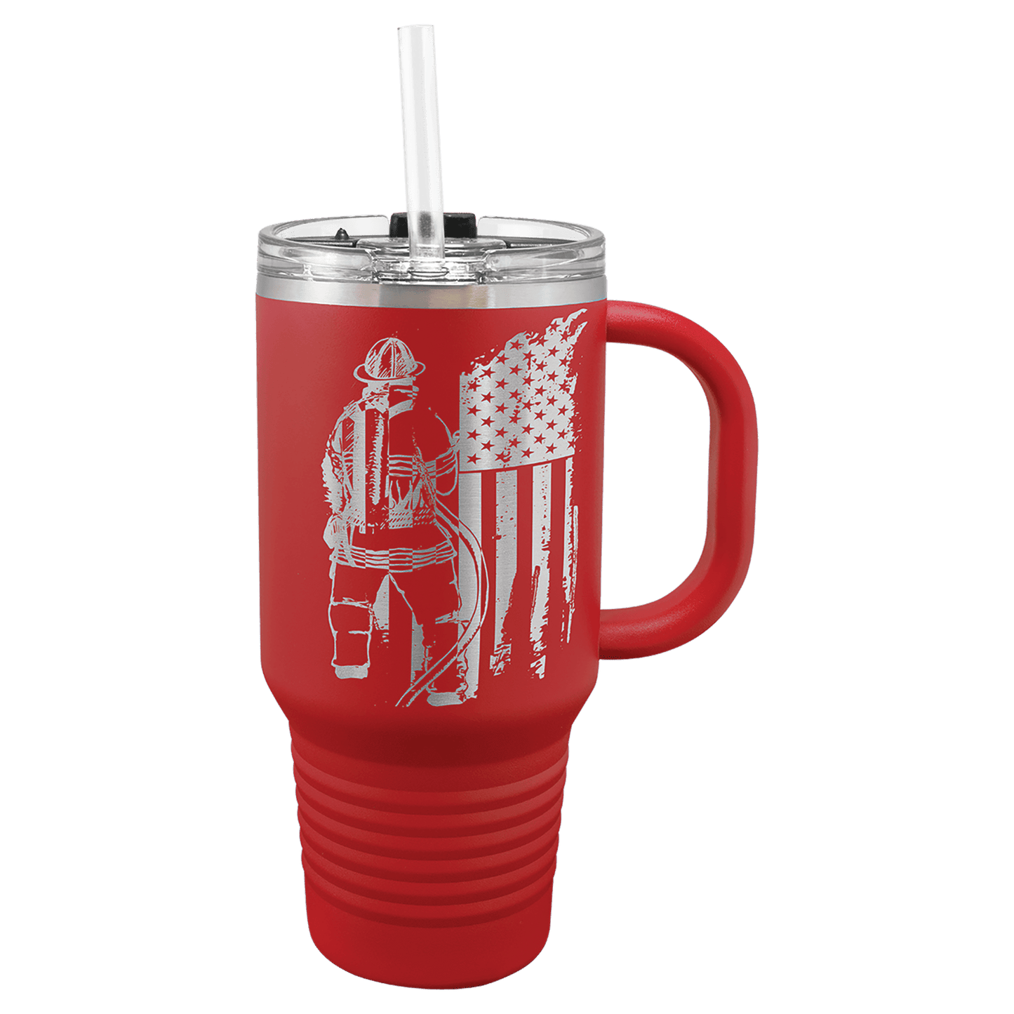 Custom Engraved 32oz Travel Mug w/Handle and Straw